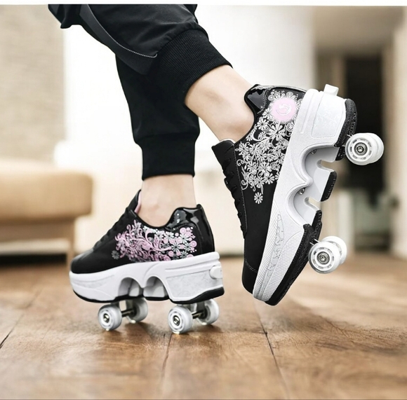 Yousulun Shoes - Double-Row Deform Wheel Automatic Walking Shoes Invisible Roller Skate Size 9.5